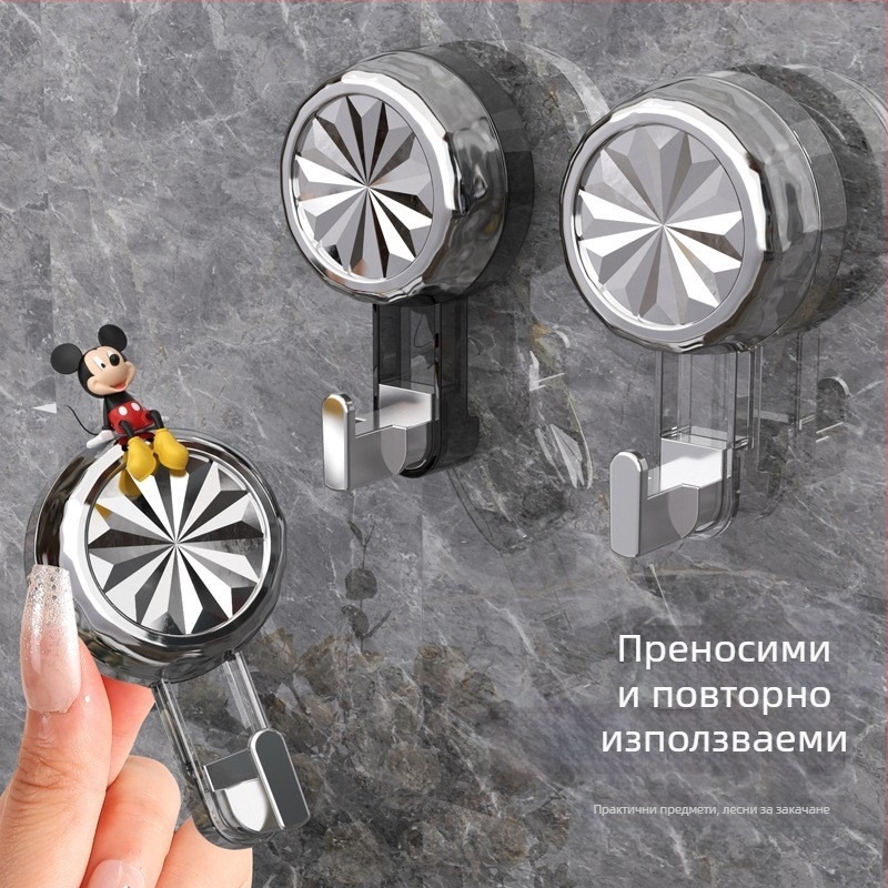 Вакуумна закачалка с чашка, без пробиване, лесен монтаж, ABS+PC, единична закачалка за кърпи, носимост 20–30 кг, за баня