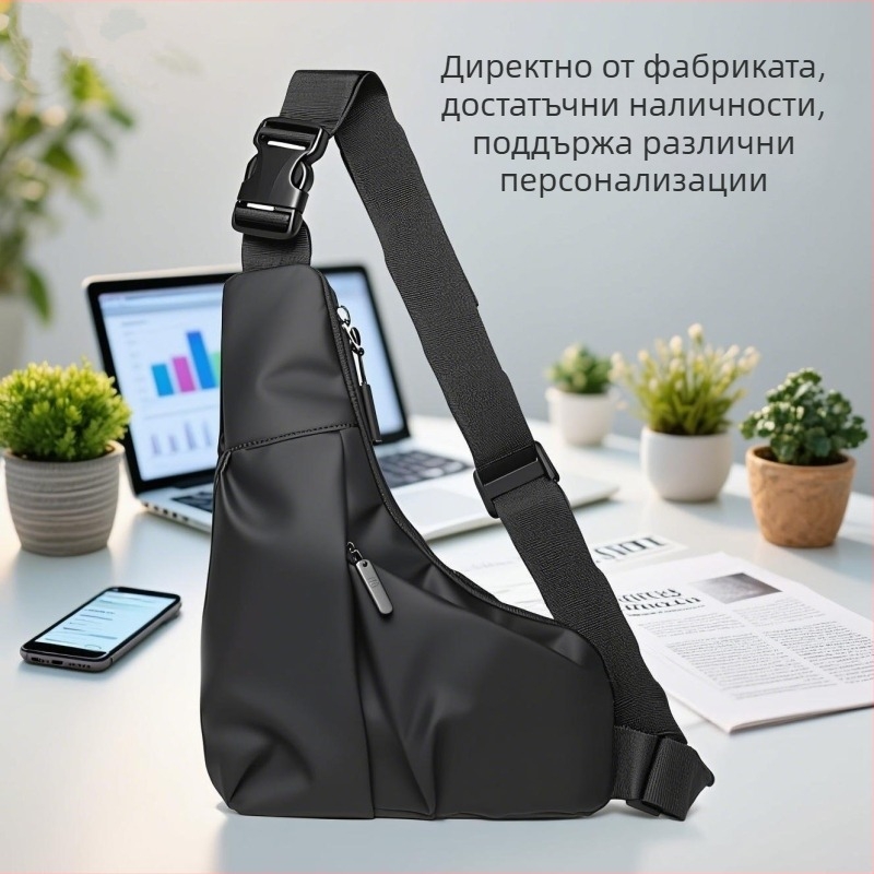 Мъжка чанта за кръст с функция против кражба, триъгълен дизайн, водоустойчива филмова материя, ултра лека и издръжлива, с разширяем капацитет