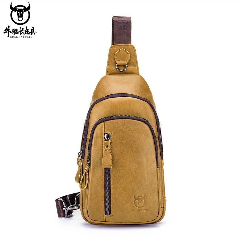 Мъжка чанта за гърди от естествена кожа, водоустойчива, подплата от полиестер
