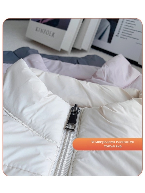 Дамска жилетка без ръкави с V-образно деколте, нейлонова материя, пълнеж полиестер-памук, зима 2025, ежедневен стил