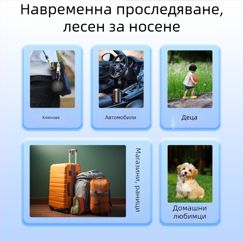 F18 GPS локатор за iOS – мултифункционален тракер за домашни любимци, възрастни, деца и ценности; глобално позициониране, навигация по карта, известяване за изгубване, батерия 240 mAh