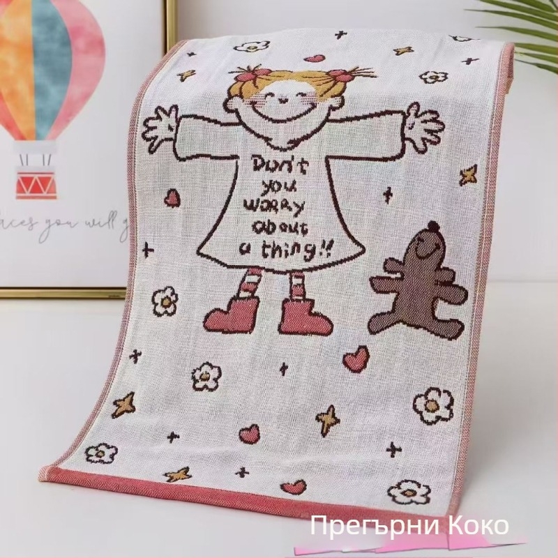 Четири слоя памучна детска кърпа, серия анимационни герои, 50 g, многопредна прежда, жакардова тъкан, печат на лого наличен, за общо ползване