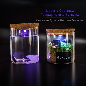 Стъклена бутилка за съхранение с подсветка - боросиликатно стъкло с висока прозрачност, коркова капачка, дисплей за гривни, прахоустойчива