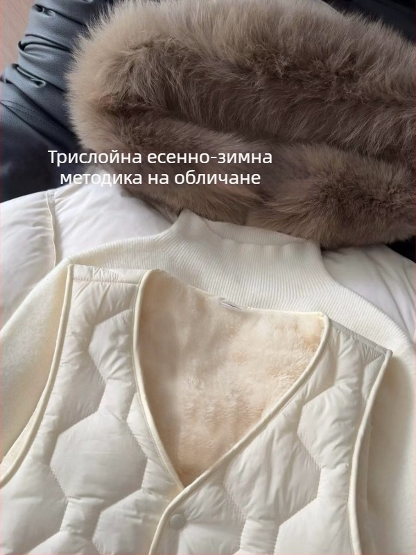 Женска жилетка без ръкави, тясна и къса кройка, подплатена с флис, смес Rayon и овча вълна