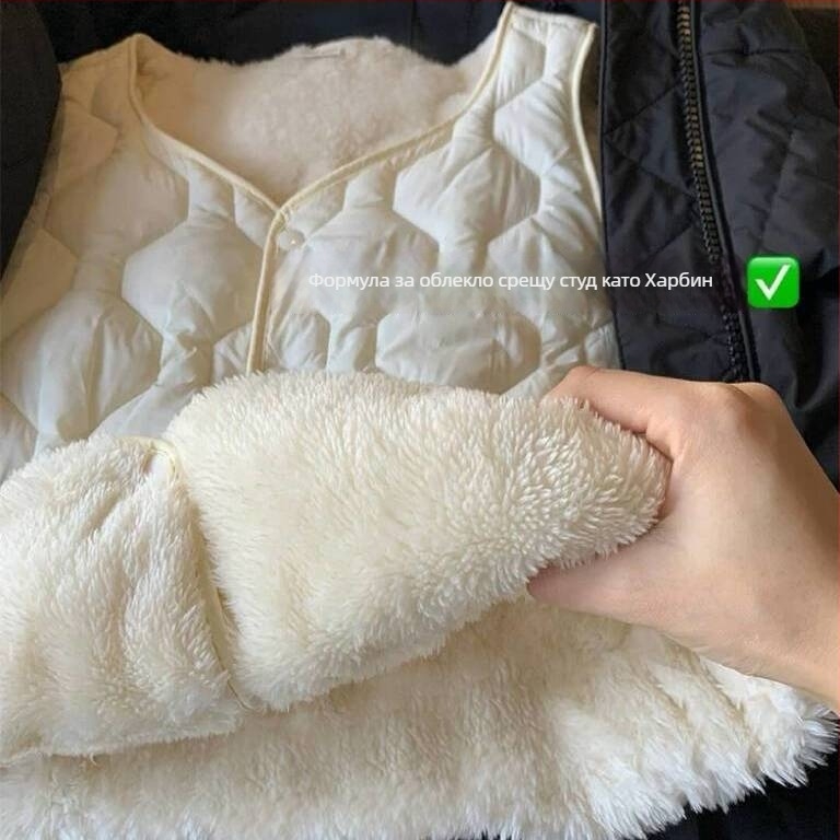 Женска жилетка без ръкави, тясна и къса кройка, подплатена с флис, смес Rayon и овча вълна