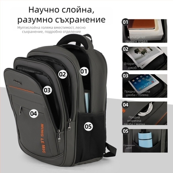 Раница за лаптоп с голям капацитет – водоустойчива PVC конструкция, 36–55 л, стил бизнес пътуване, полиестерна материя, система презрамки с въздушна възглавница.