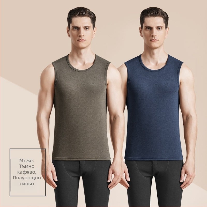 Мъжки термален жилет с антибактериално двустранно велурено покритие, 3-слойна конструкция, кръгло деколте
