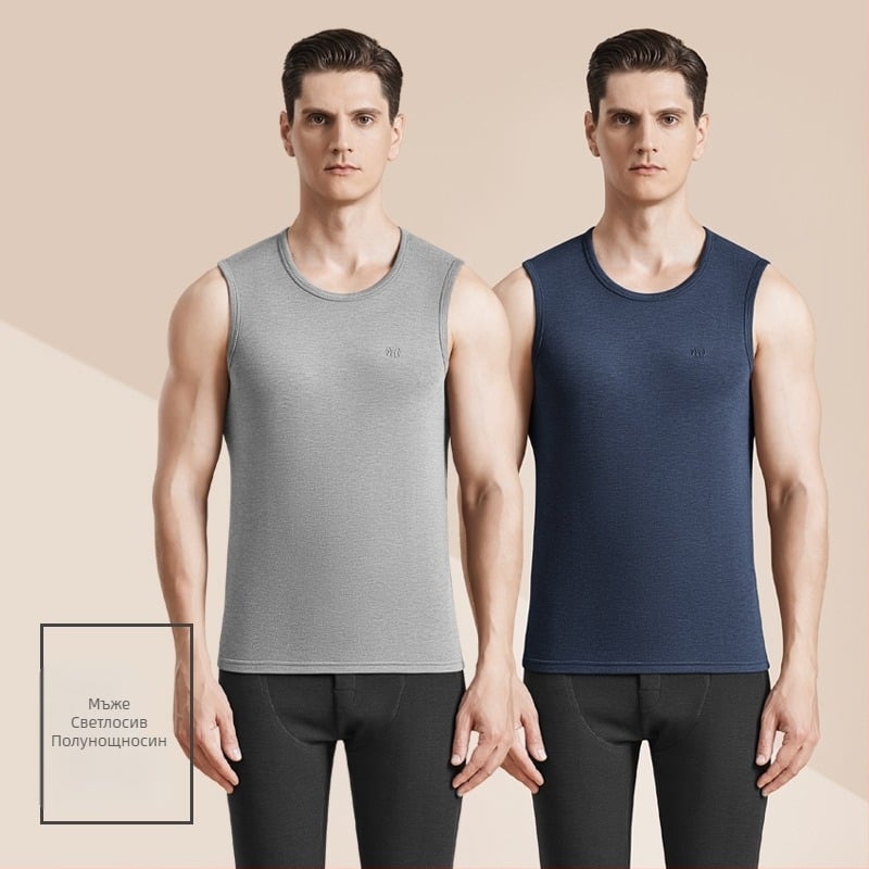 Мъжки термален жилет с антибактериално двустранно велурено покритие, 3-слойна конструкция, кръгло деколте