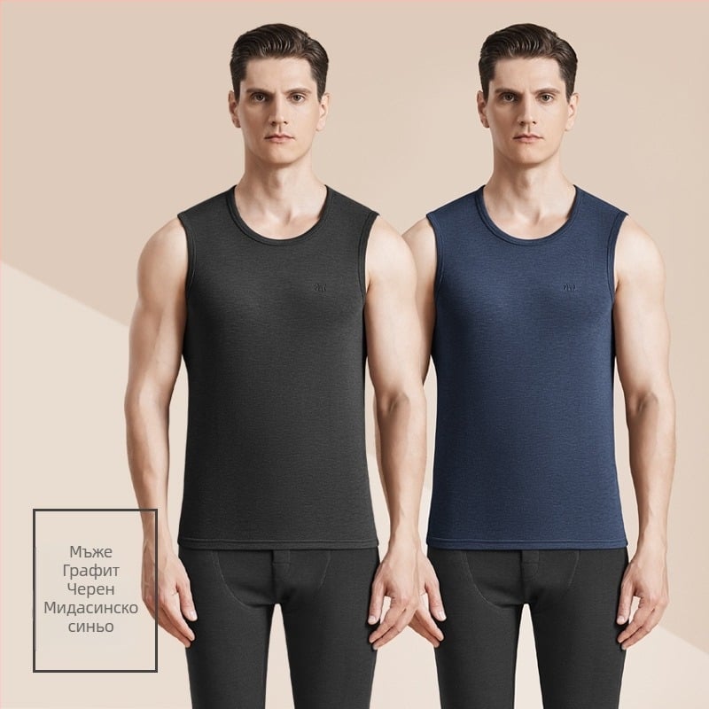 Мъжки термален жилет с антибактериално двустранно велурено покритие, 3-слойна конструкция, кръгло деколте