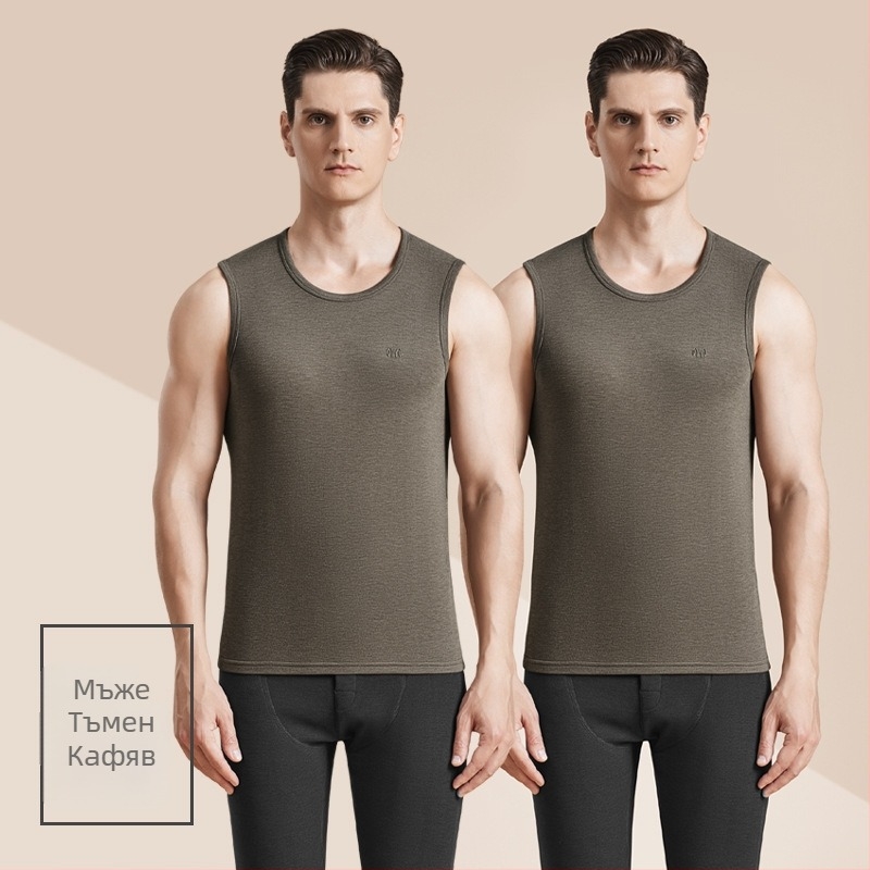 Мъжки термален жилет с антибактериално двустранно велурено покритие, 3-слойна конструкция, кръгло деколте