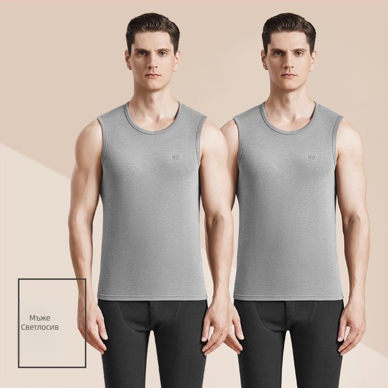 Мъжки термален жилет с антибактериално двустранно велурено покритие, 3-слойна конструкция, кръгло деколте