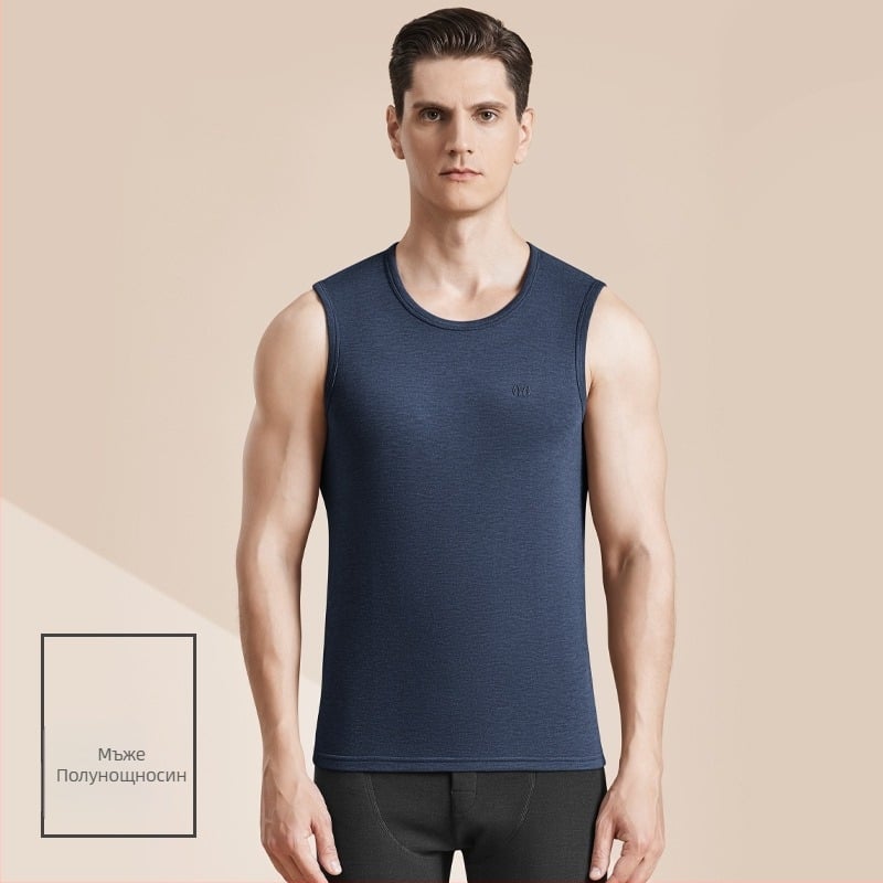 Мъжки термален жилет с антибактериално двустранно велурено покритие, 3-слойна конструкция, кръгло деколте