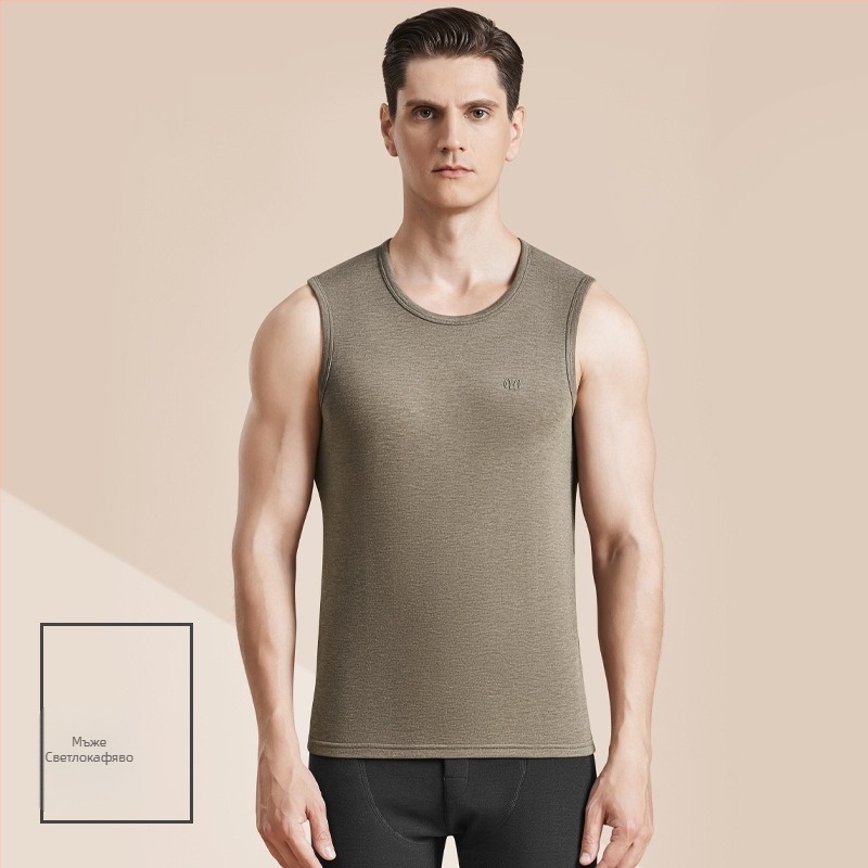 Мъжки термален жилет с антибактериално двустранно велурено покритие, 3-слойна конструкция, кръгло деколте