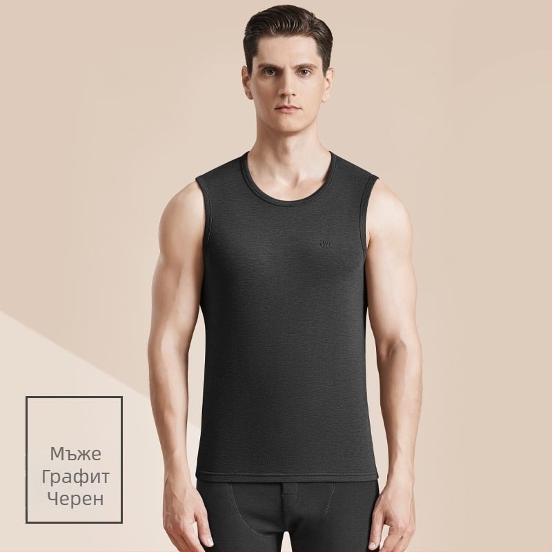 Мъжки термален жилет с антибактериално двустранно велурено покритие, 3-слойна конструкция, кръгло деколте