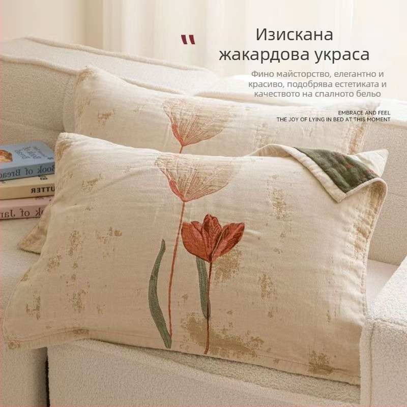 Двойка калъфи за възглавници - дебела чиста памучна марля, попива пота, антихлъзгаща се, за всички сезони, жакардова тъкан