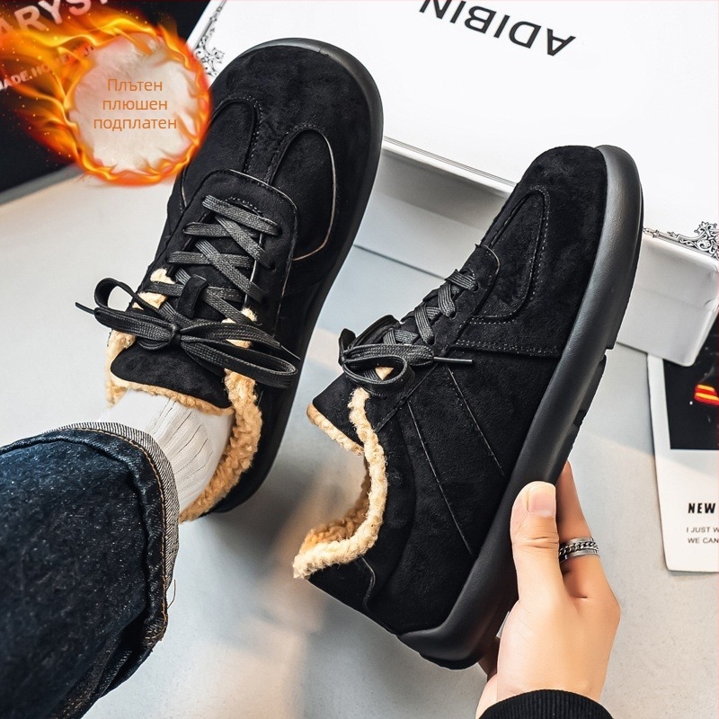 Домашни обувки със суедова горна част, подплатени с флийс, PVC подметка, дебела подплата, унисекс