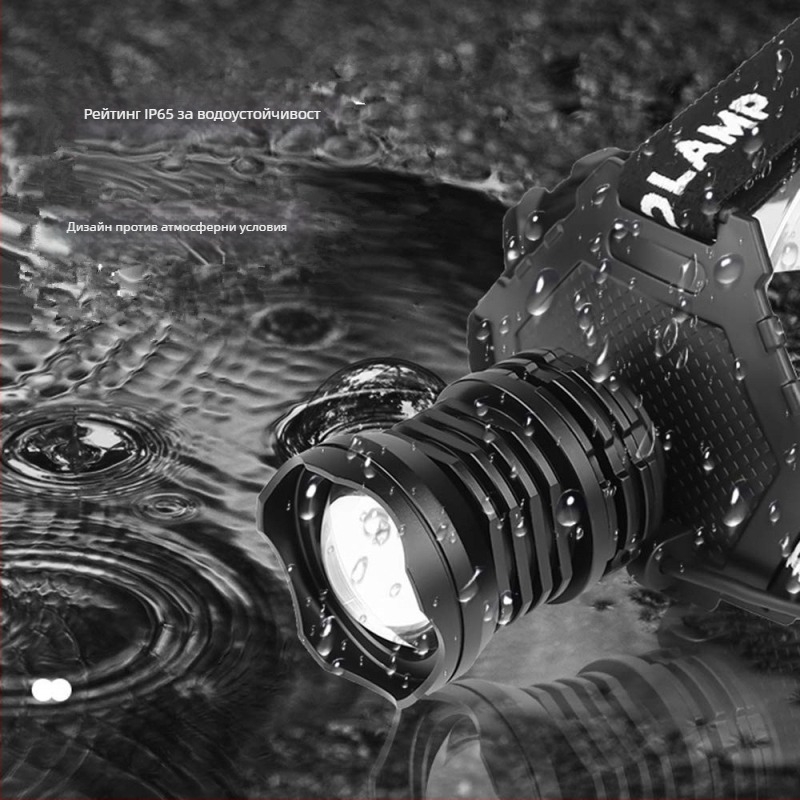 USB презареждаем LED челник за къмпинг и риболов, 30W, 3×18650, алуминиева сплав, водоустойчив, обхват 200–500 m