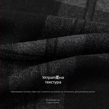 Мъжки зимен шал от вискозно влакно, каре, средно дълъг, удебелен за топлина, зима 2025