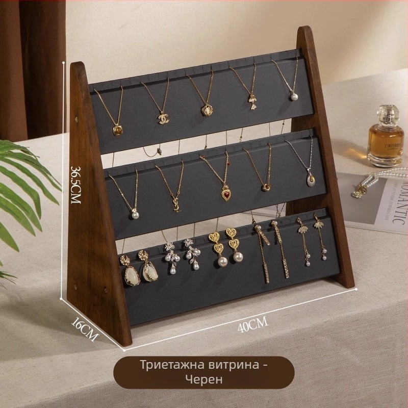 Вертикална витрина за бижута, 3 и 4 нива, древен дървен стил, Yiwu произход