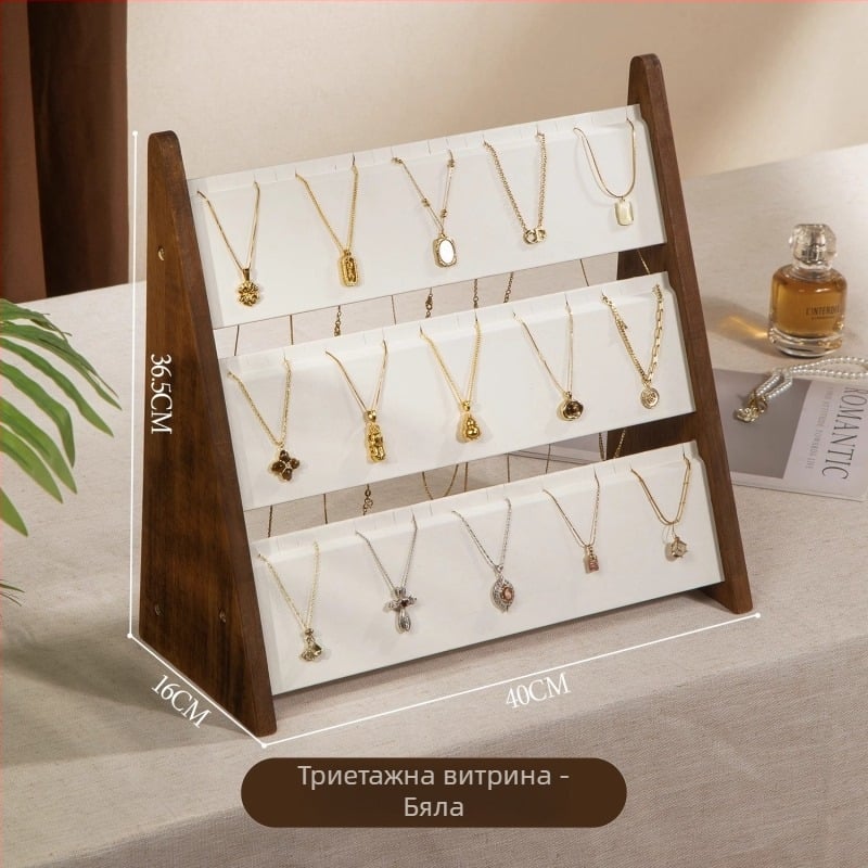 Вертикална витрина за бижута, 3 и 4 нива, древен дървен стил, Yiwu произход