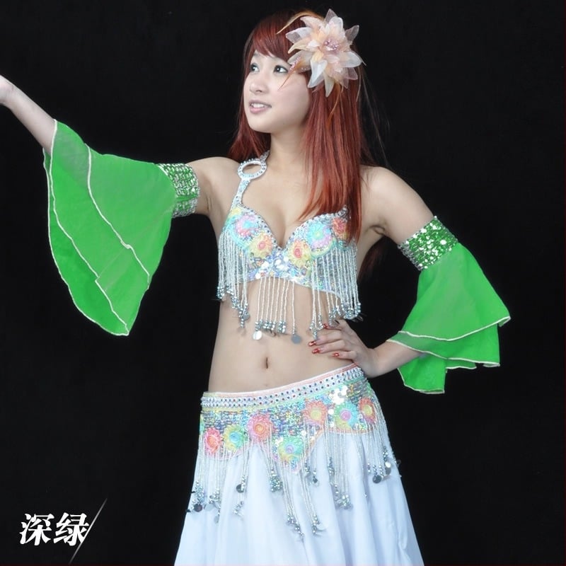 Двоен слой ръкави за танц на корема с бисерна бродерия – шифон полиестер, модерен танцов костюм