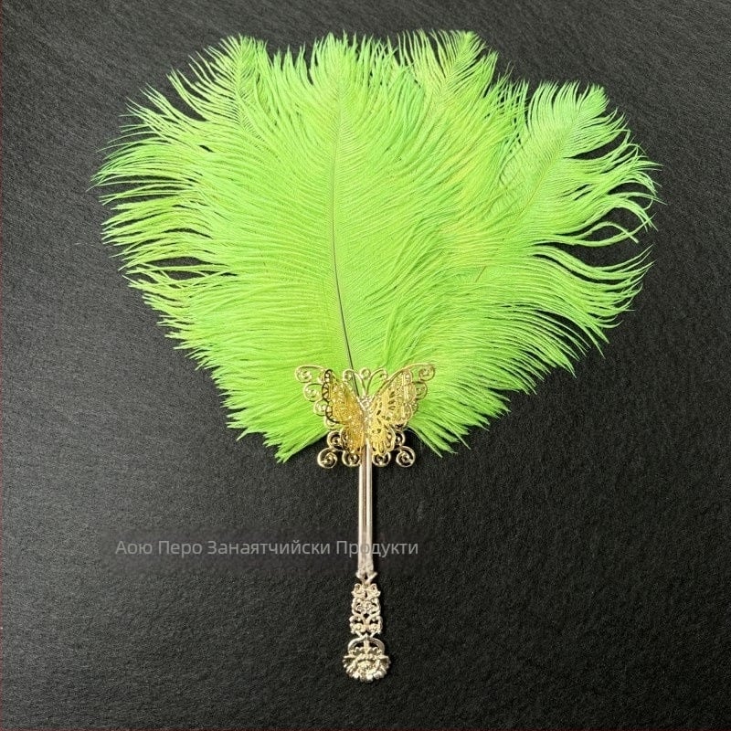 Перушинен ръчен фен – ръчна изработка, китайски стил, пластмасова рамка, Ao feather марка