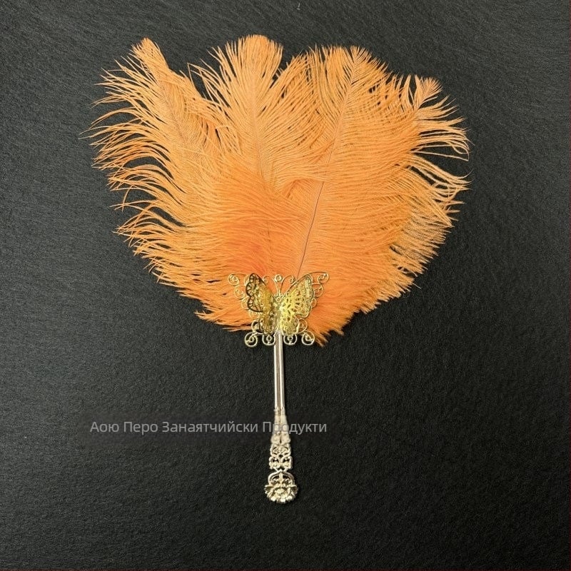 Перушинен ръчен фен – ръчна изработка, китайски стил, пластмасова рамка, Ao feather марка