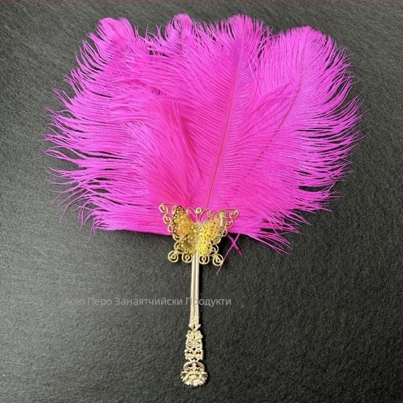 Перушинен ръчен фен – ръчна изработка, китайски стил, пластмасова рамка, Ao feather марка