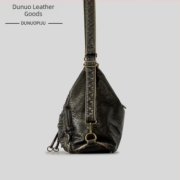 Винтидж мотоциклетна tote торба с голям капацитет, PU материал, лято 2024 лансиране, ципно отваряне, вътрешен джоб за телефон, подходяща за свободно пътуване