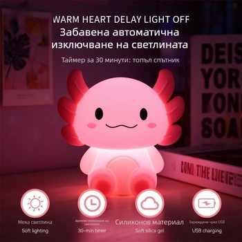 Детска нощна лампа, шестоъгълна форма с животински мотиви (динозавър и пчела), силиконов абажур, Type-C захранване, карикатурен стил, живот над 100000 ч