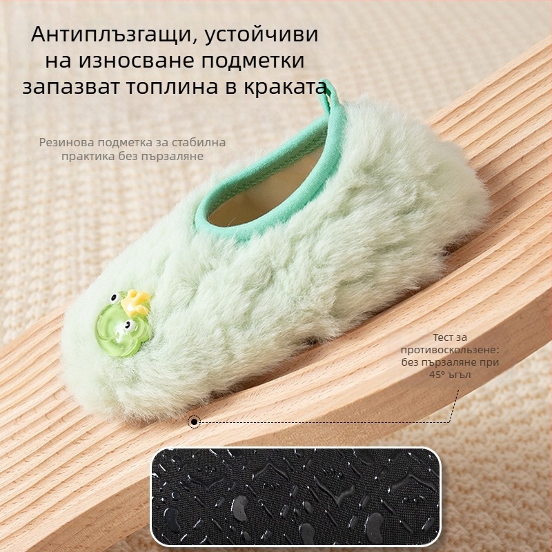 Детски чорапи за под с мека подметка за вътрешна употреба, карикатурен дизайн, полиестер, къс маншет, дебели, зима