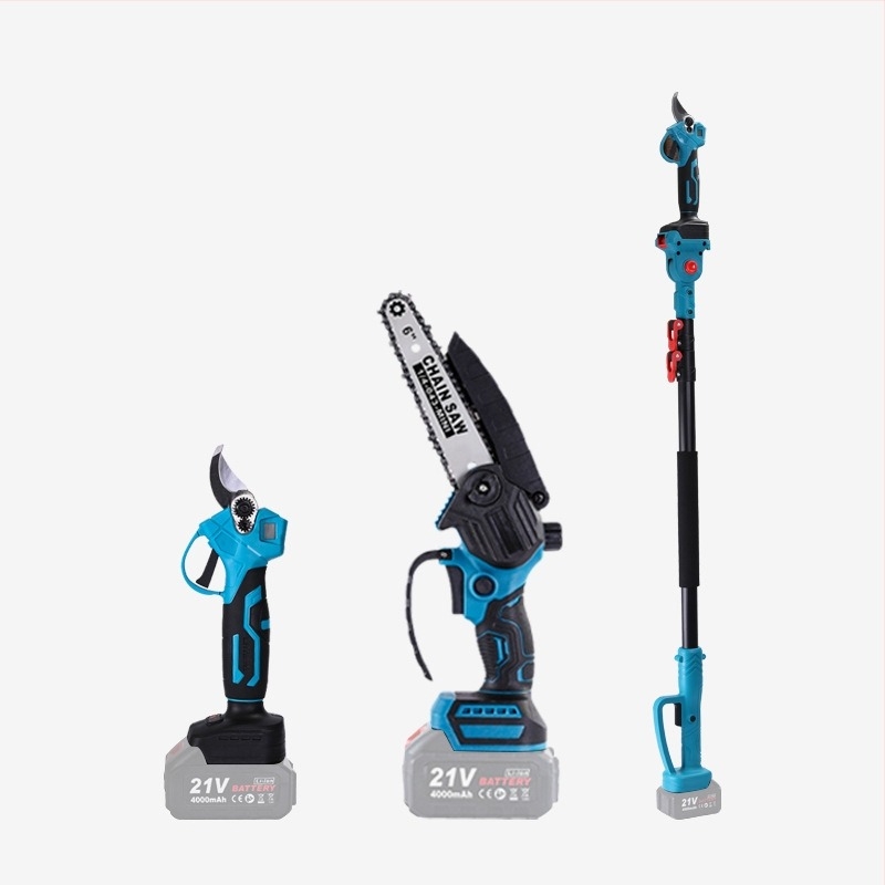 Електрическа резачка за подрязване с удължителна дръжка и дръжка за високи клони, 21V мрежово захранване, верига от желязо