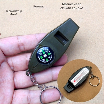 Кампинг мултиинструмент със компас, термометър, лупа и свирка (комплект от две части)