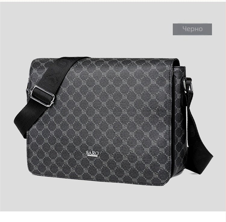 Мъжка чанта за рамо — урбан стил, PVC материал, подплата полиестер, геометричен принт, марка saro xi (Материал: PVC; Подплата: Полиестер; Принт: Геометричен; Марка: saro xi)