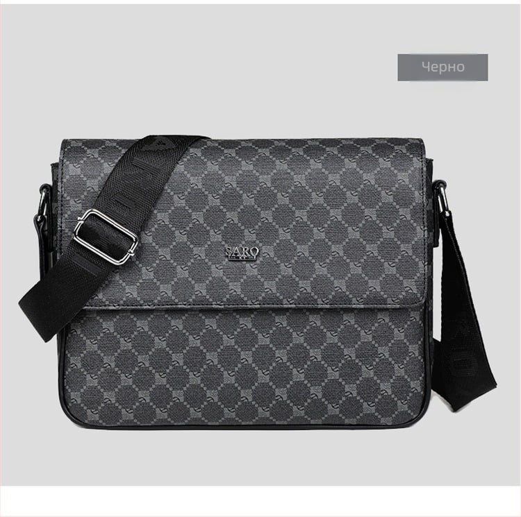 Мъжка чанта за рамо — урбан стил, PVC материал, подплата полиестер, геометричен принт, марка saro xi (Материал: PVC; Подплата: Полиестер; Принт: Геометричен; Марка: saro xi)