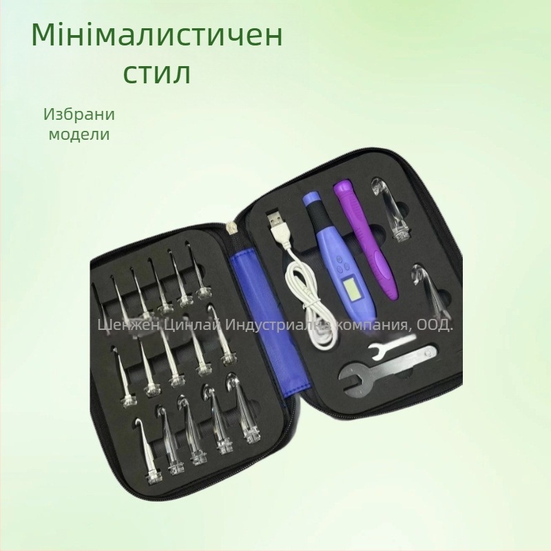 LED светеща кука за плетене 18‑в‑1 с двойна дръжка, USB интерфейс, силикон, цифров дисплей