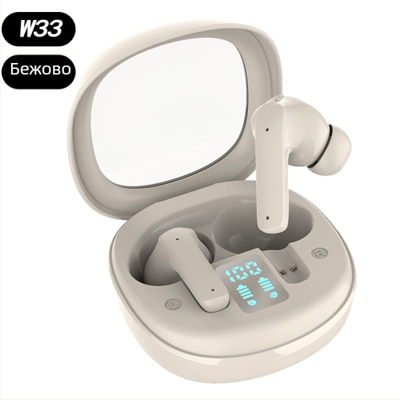 In-ear безжични слушалки, частен модел, Bluetooth 5.4, IPX5 водоустойчивост, време на батерията 4–8 ч, обхват 10 м, стерео звук