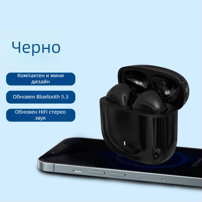 In-ear безжични слушалки, частен модел, Bluetooth 5.4, IPX5 водоустойчивост, време на батерията 4–8 ч, обхват 10 м, стерео звук