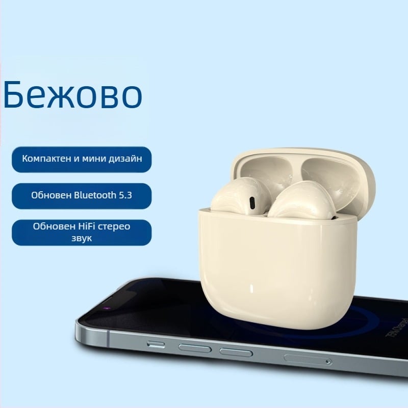 In-ear безжични слушалки, частен модел, Bluetooth 5.4, IPX5 водоустойчивост, време на батерията 4–8 ч, обхват 10 м, стерео звук