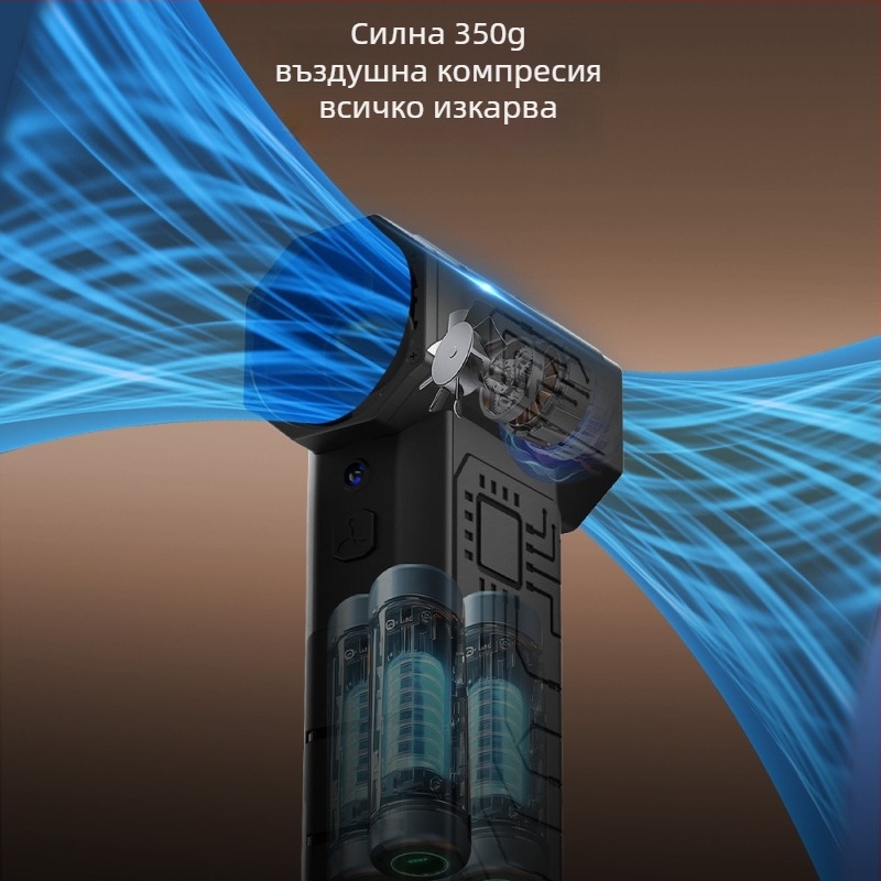 Мини портативен безчетков ръчен вентилатор с функция за духане на прах за открито, USB захранване, батерия 6000mAh, 4 скорости, 6+ лопатки