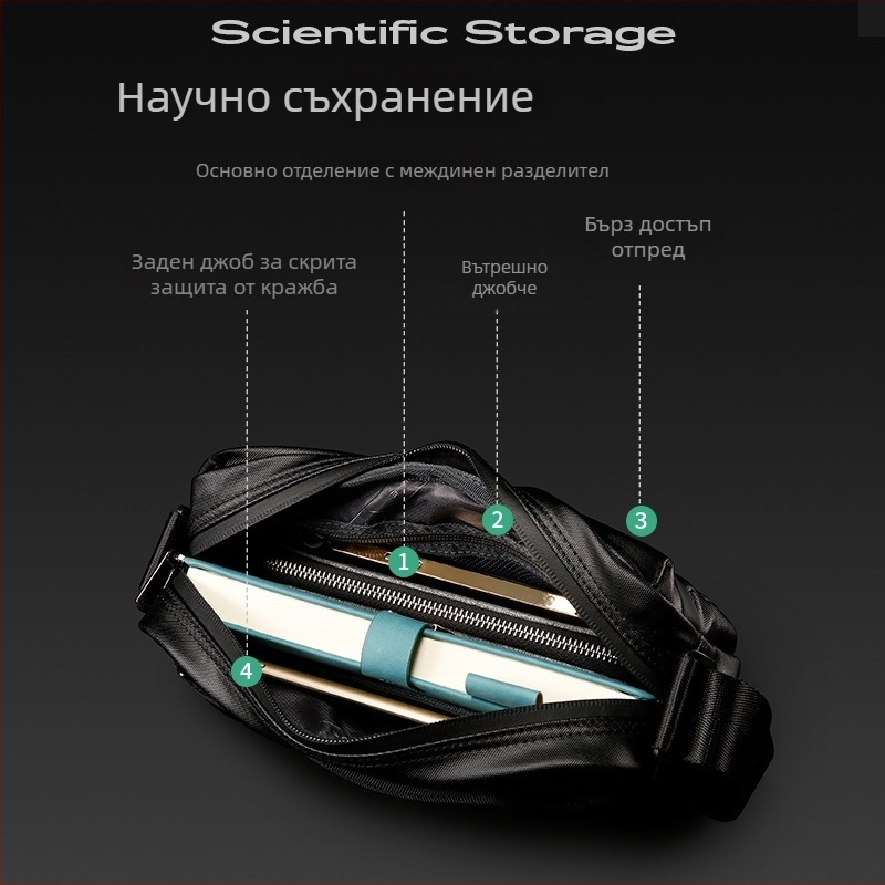 Мъжка кръстосана чанта за през рамо, водоустойчива Oxford материя, полиестерна подплата, Зимна колекция 2022