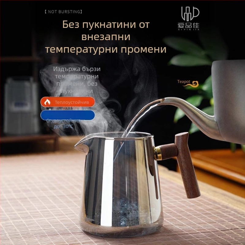 Стъклен чайник комплект, боросиликатно стъкло, топлоустойчив, за 3–5 човека, включва аксесоари за чайна церемония и поднос за чай