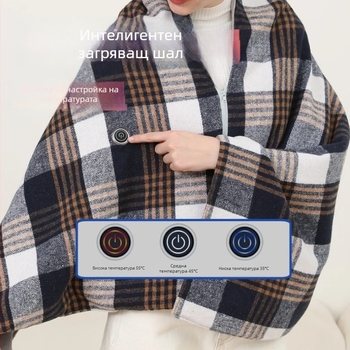 Електрически нагряващ шал-плед, USB захранване, 3-степенно нагряване, 10W, полиестер, мрежест принт