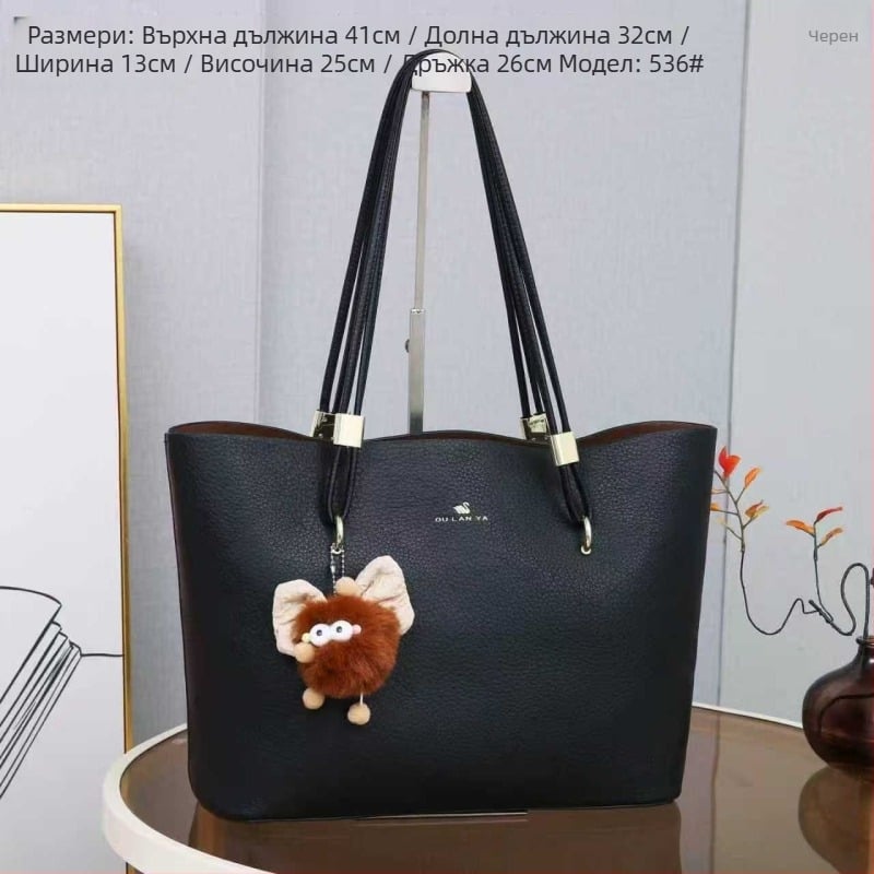 Дамска PU Tote чанта, вертикална квадратна форма, магнитно закопчаване, вътрешен джоб с цип и джоб за документи, полиестерна подплата