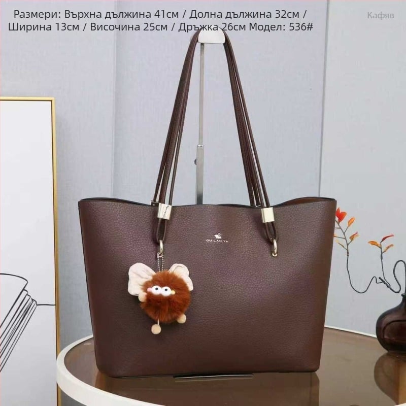 Дамска PU Tote чанта, вертикална квадратна форма, магнитно закопчаване, вътрешен джоб с цип и джоб за документи, полиестерна подплата