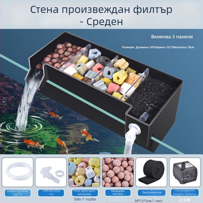 Стенно монтиран филтър за аквариум, тройно филтриране, кислородиране и поддръжка на полезни бактерии, тиха работа, тегло 1 кг
