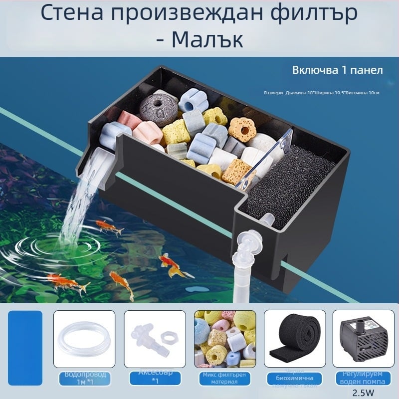 Стенно монтиран филтър за аквариум, тройно филтриране, кислородиране и поддръжка на полезни бактерии, тиха работа, тегло 1 кг