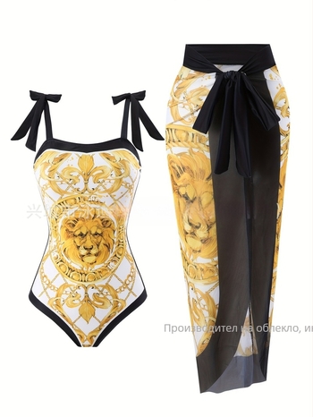 Цял бански костюм - секси принт (с подплата за бюста и без метална опора, полиестерен материал, без ръкави, за плуване)