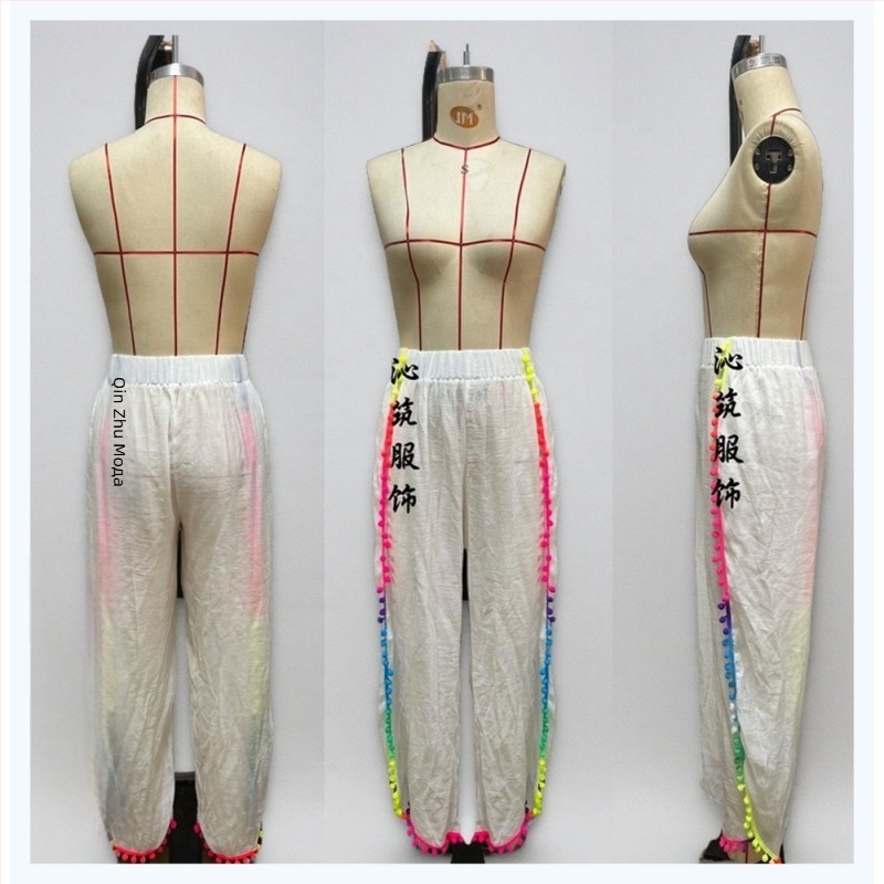 Дамски UV-защитни плажни панталони, свободна кройка с ресни, Bamboo Cotton плат, памук 60%, подплата полиестер 40%, 194 g, подходящи за плуване и водни спортове