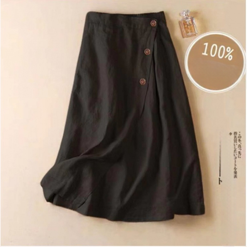 Ženska suknja Ljetna nova ležerna suknja s likovima Ljetna pamučna lanena suknja srednje duljine, velika swing suknja s širokim strukom